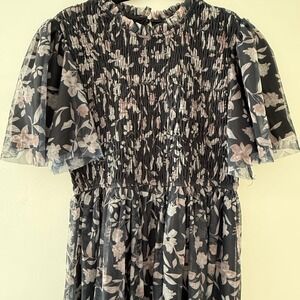 Orange Creek Los Angeles Floral Mesh Smocked Midi Dress Black Pink Large ID48287